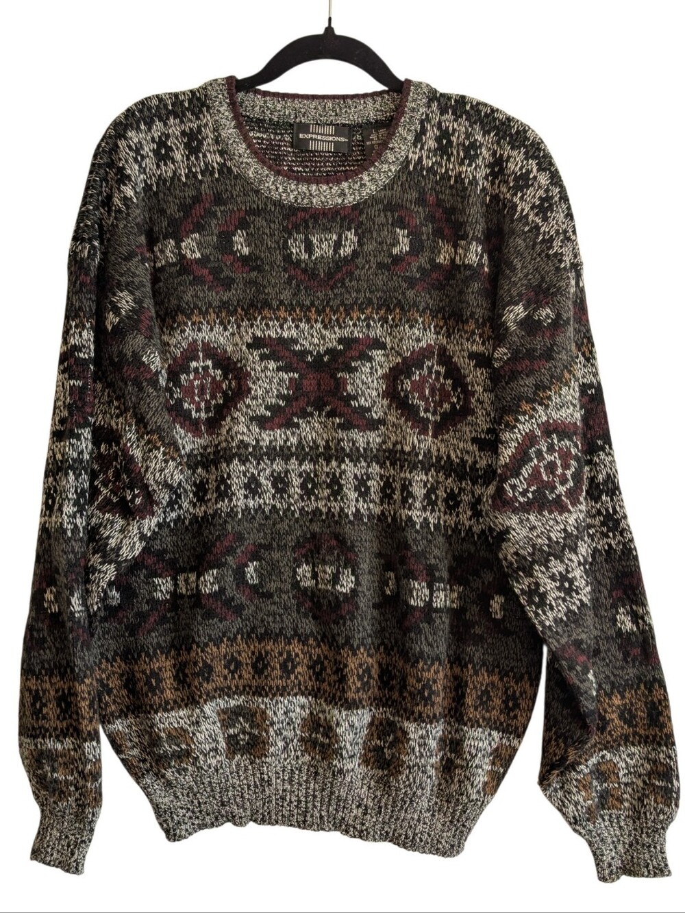 Expressions Vintage Men's Sweater '80S Geometric Grandpa Multi Pattern Acrylic